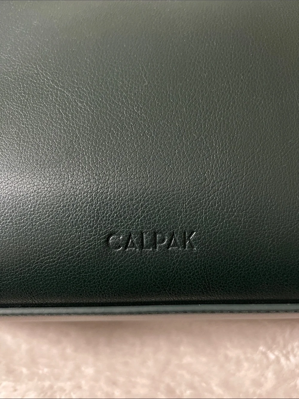 Calpak Haven Dark Green Embossed Leather Travel Laptop Bag